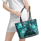 Matariki New Zealand Leather Tote Bag NZ Niho Taniwha Maori New Year Cyan Galaxy