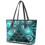 Matariki New Zealand Leather Tote Bag NZ Niho Taniwha Maori New Year Cyan Galaxy