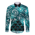 Matariki New Zealand Long Sleeve Button Shirt NZ Niho Taniwha Maori New Year Cyan Galaxy