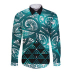 Matariki New Zealand Long Sleeve Button Shirt NZ Niho Taniwha Maori New Year Cyan Galaxy