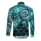 Matariki New Zealand Long Sleeve Button Shirt NZ Niho Taniwha Maori New Year Cyan Galaxy