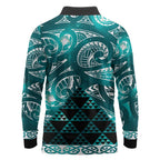 Matariki New Zealand Long Sleeve Polo Shirt NZ Niho Taniwha Maori New Year Cyan Galaxy
