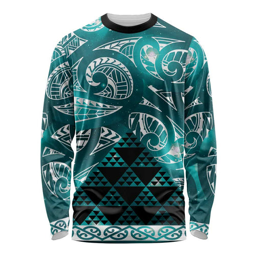 Matariki New Zealand Long Sleeve Shirt NZ Niho Taniwha Maori New Year Cyan Galaxy