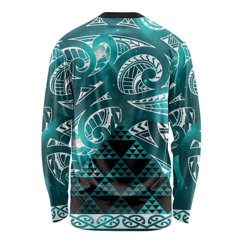 Matariki New Zealand Long Sleeve Shirt NZ Niho Taniwha Maori New Year Cyan Galaxy