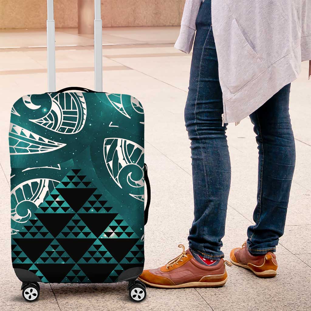 Matariki New Zealand Luggage Cover NZ Niho Taniwha Maori New Year Cyan Galaxy