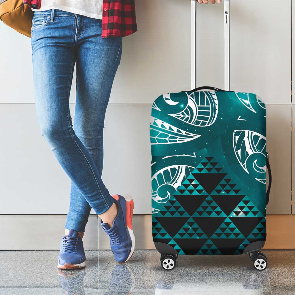 Matariki New Zealand Luggage Cover NZ Niho Taniwha Maori New Year Cyan Galaxy