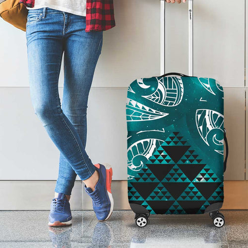 Matariki New Zealand Luggage Cover NZ Niho Taniwha Maori New Year Cyan Galaxy