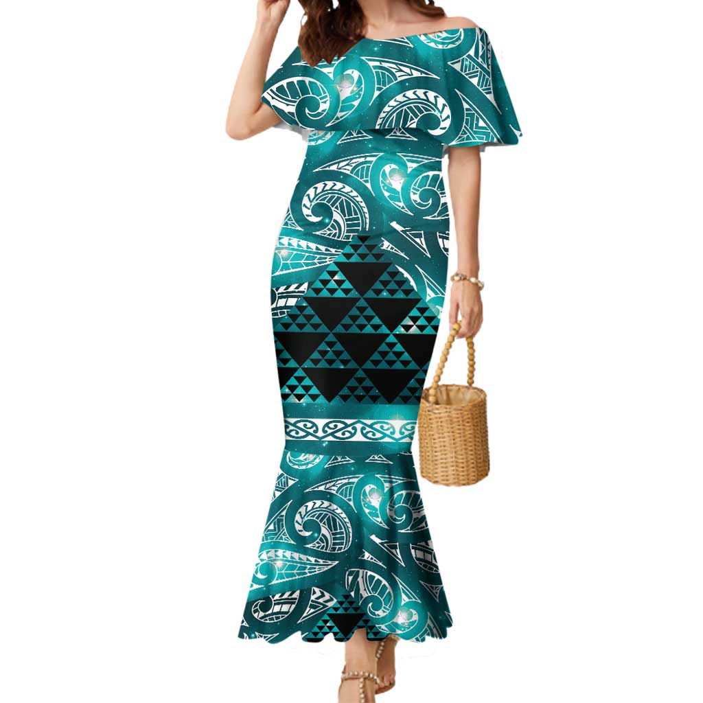 Matariki New Zealand Mermaid Dress NZ Niho Taniwha Maori New Year Cyan Galaxy