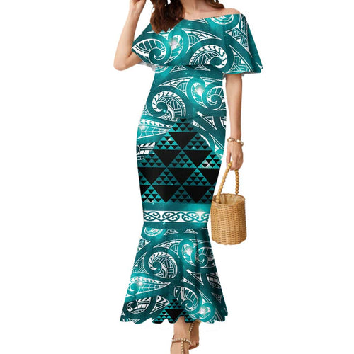 Matariki New Zealand Mermaid Dress NZ Niho Taniwha Maori New Year Cyan Galaxy