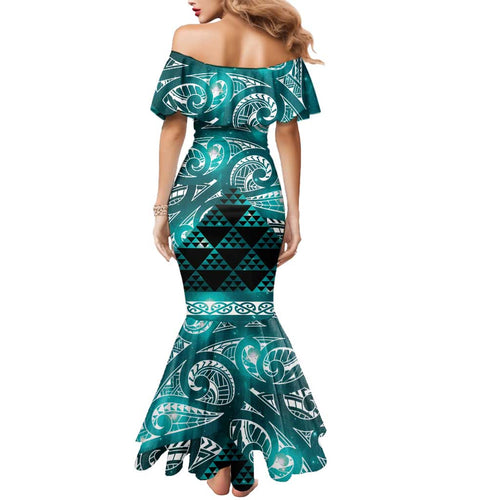 Matariki New Zealand Mermaid Dress NZ Niho Taniwha Maori New Year Cyan Galaxy