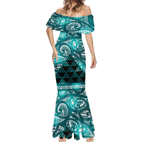 Matariki New Zealand Mermaid Dress NZ Niho Taniwha Maori New Year Cyan Galaxy