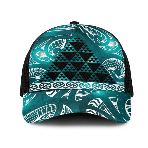 Matariki New Zealand Mesh Trucker Cap NZ Niho Taniwha Maori New Year Cyan Galaxy