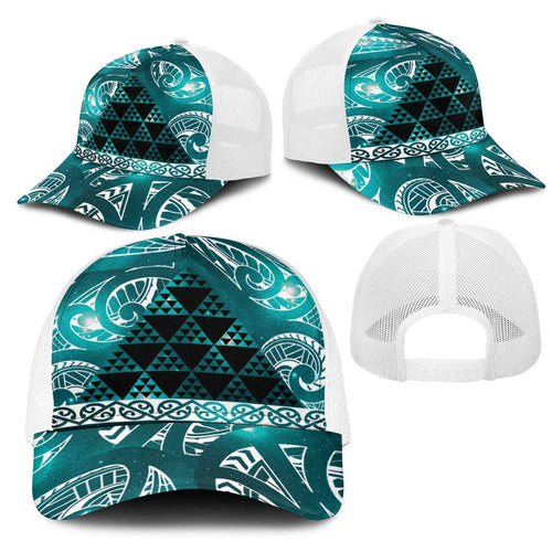Matariki New Zealand Mesh Trucker Cap NZ Niho Taniwha Maori New Year Cyan Galaxy