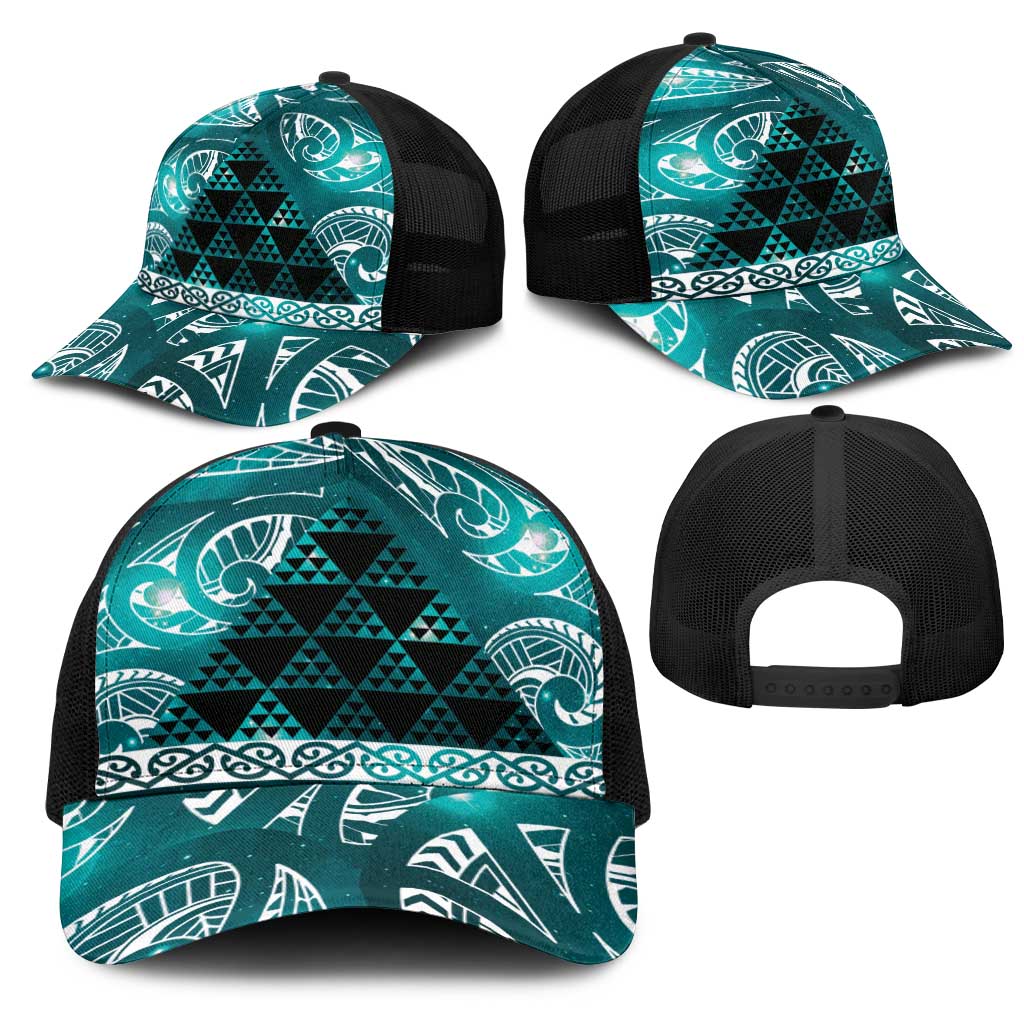 Matariki New Zealand Mesh Trucker Cap NZ Niho Taniwha Maori New Year Cyan Galaxy