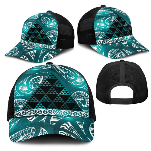 Matariki New Zealand Mesh Trucker Cap NZ Niho Taniwha Maori New Year Cyan Galaxy