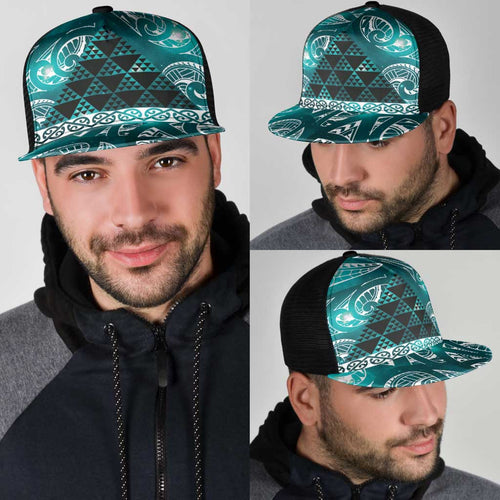 Matariki New Zealand Mesh Trucker Cap NZ Niho Taniwha Maori New Year Cyan Galaxy