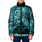 Matariki New Zealand Padded Jacket NZ Niho Taniwha Maori New Year Cyan Galaxy