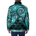 Matariki New Zealand Padded Jacket NZ Niho Taniwha Maori New Year Cyan Galaxy