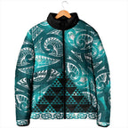 Matariki New Zealand Padded Jacket NZ Niho Taniwha Maori New Year Cyan Galaxy