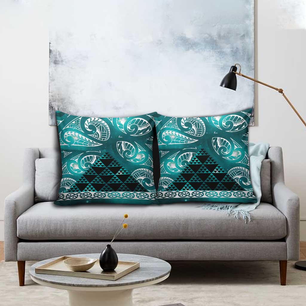 Matariki New Zealand Pillow Cover NZ Niho Taniwha Maori New Year Cyan Galaxy