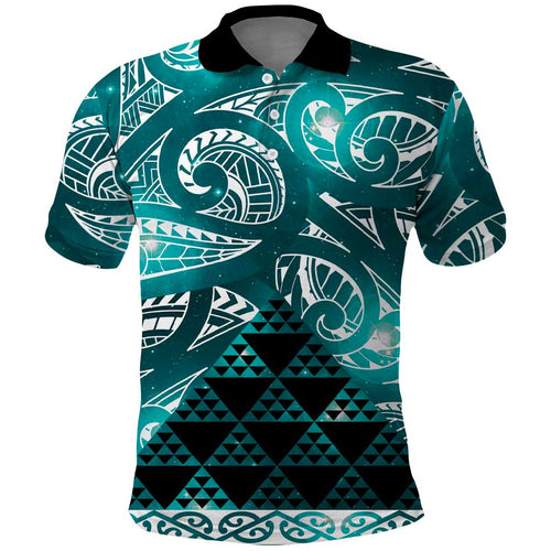 Matariki New Zealand Polo Shirt NZ Niho Taniwha Maori New Year Cyan Galaxy
