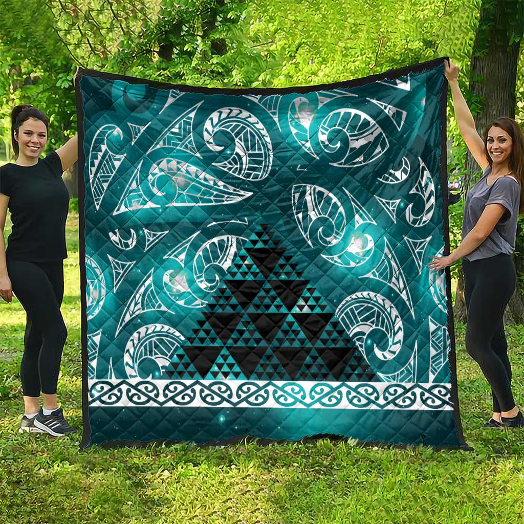Matariki New Zealand Quilt NZ Niho Taniwha Maori New Year Cyan Galaxy