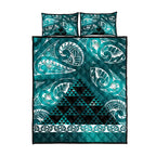 Matariki New Zealand Quilt Bed Set NZ Niho Taniwha Maori New Year Cyan Galaxy