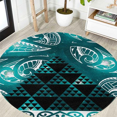 Matariki New Zealand Round Carpet NZ Niho Taniwha Maori New Year Cyan Galaxy