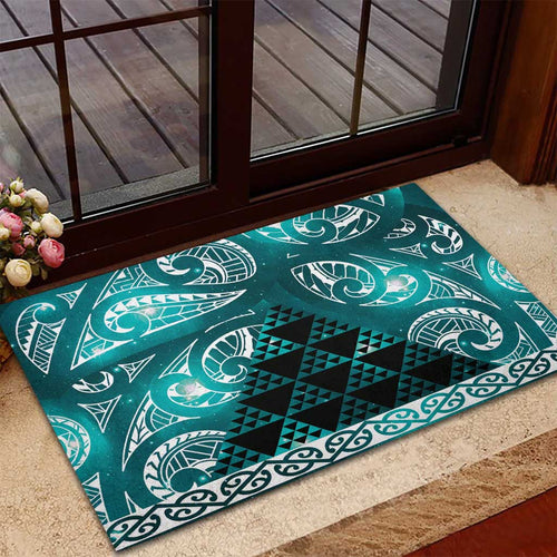 Matariki New Zealand Rubber Doormat NZ Niho Taniwha Maori New Year Cyan Galaxy