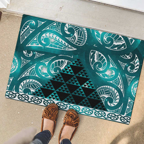 Matariki New Zealand Rubber Doormat NZ Niho Taniwha Maori New Year Cyan Galaxy