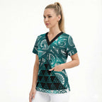 Matariki New Zealand Scrub Top NZ Niho Taniwha Maori New Year Cyan Galaxy