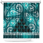 Matariki New Zealand Shower Curtain NZ Niho Taniwha Maori New Year Cyan Galaxy