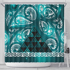 Matariki New Zealand Shower Curtain NZ Niho Taniwha Maori New Year Cyan Galaxy