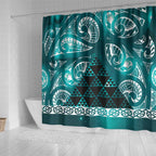 Matariki New Zealand Shower Curtain NZ Niho Taniwha Maori New Year Cyan Galaxy