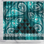 Matariki New Zealand Shower Curtain NZ Niho Taniwha Maori New Year Cyan Galaxy