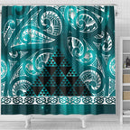 Matariki New Zealand Shower Curtain NZ Niho Taniwha Maori New Year Cyan Galaxy