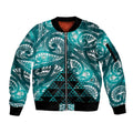 Matariki New Zealand Sleeve Zip Bomber Jacket NZ Niho Taniwha Maori New Year Cyan Galaxy