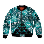 Matariki New Zealand Sleeve Zip Bomber Jacket NZ Niho Taniwha Maori New Year Cyan Galaxy