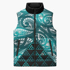 Matariki New Zealand Sleeveless Puffer Jacket NZ Niho Taniwha Maori New Year Cyan Galaxy