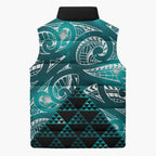 Matariki New Zealand Sleeveless Puffer Jacket NZ Niho Taniwha Maori New Year Cyan Galaxy