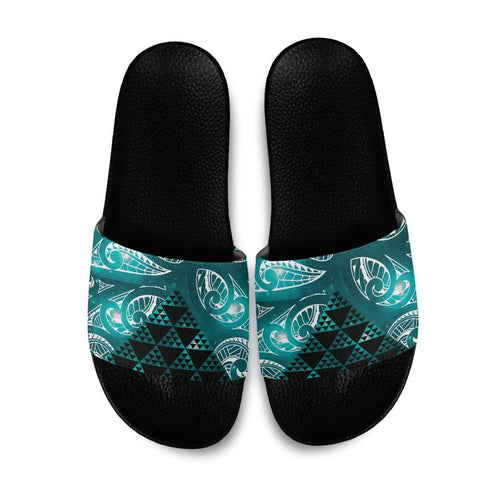 Matariki New Zealand Slide Sandals NZ Niho Taniwha Maori New Year Cyan Galaxy