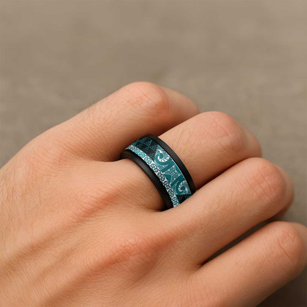 Matariki New Zealand Spinner Ring NZ Niho Taniwha Maori New Year Cyan Galaxy
