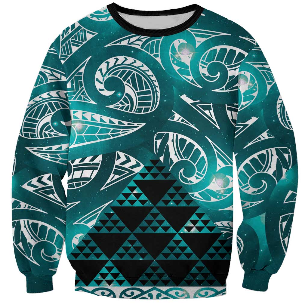 Matariki New Zealand Sweatshirt NZ Niho Taniwha Maori New Year Cyan Galaxy