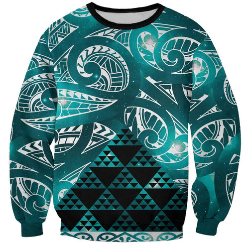 Matariki New Zealand Sweatshirt NZ Niho Taniwha Maori New Year Cyan Galaxy