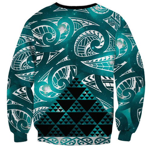 Matariki New Zealand Sweatshirt NZ Niho Taniwha Maori New Year Cyan Galaxy