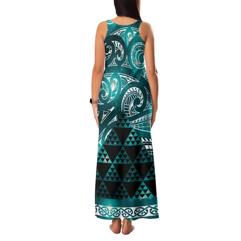 Matariki New Zealand Tank Maxi Dress NZ Niho Taniwha Maori New Year Cyan Galaxy