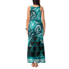 Matariki New Zealand Tank Maxi Dress NZ Niho Taniwha Maori New Year Cyan Galaxy