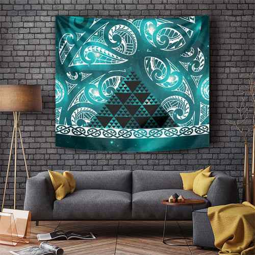 Matariki New Zealand Tapestry NZ Niho Taniwha Maori New Year Cyan Galaxy