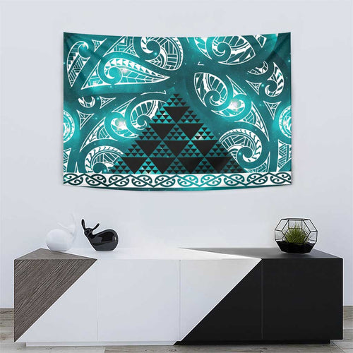 Matariki New Zealand Tapestry NZ Niho Taniwha Maori New Year Cyan Galaxy