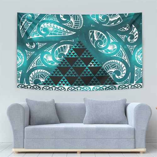 Matariki New Zealand Tapestry NZ Niho Taniwha Maori New Year Cyan Galaxy